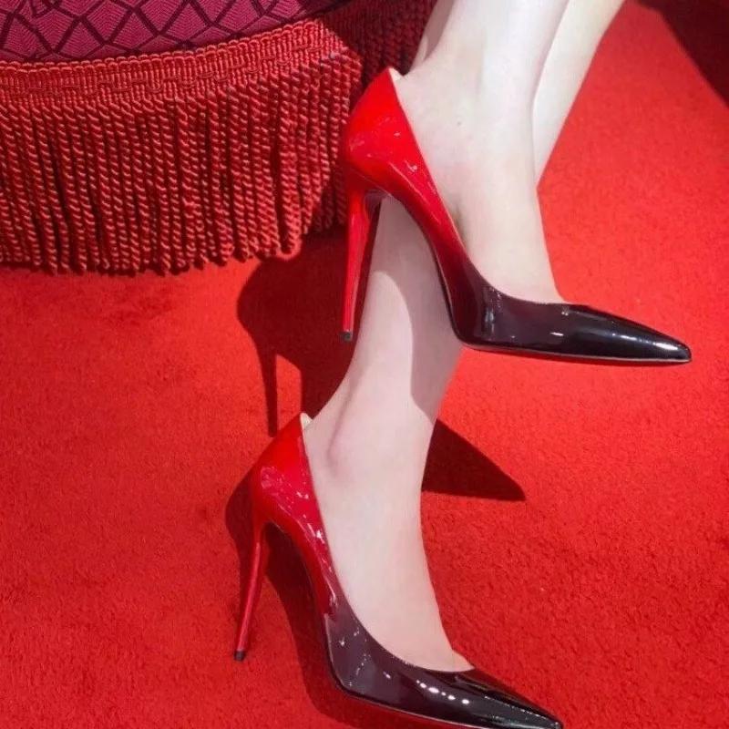 Модная женская обувь 2024 больших размеров, женские туфли на высоком каблуке без застежки, модные вечерние туфли-лодочки, женские туфли с острым носком на очень высоком тонком каблуке