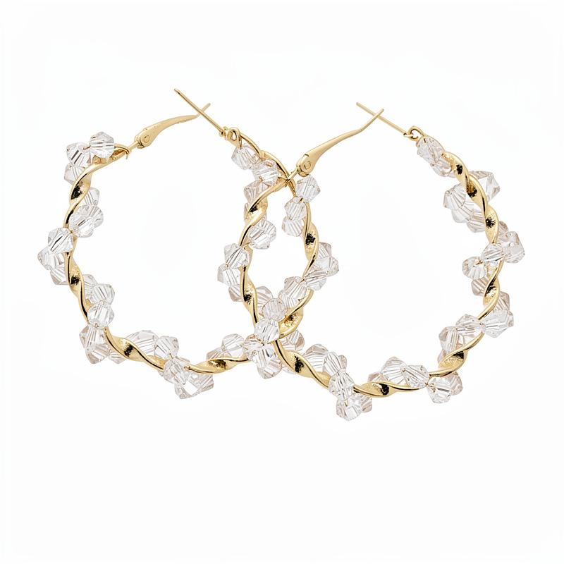 Silver needle pearl beaded twisted round earrings simple fashion earrings light luxury high sense earrings design sense niche