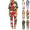 Ayollar uchun muz ipakli satin Rojdestvo printli pajama to'plami, qisqa yengli ko'ylak va uzun pajama shimlari to'plami, yumshoq uy kiyimi