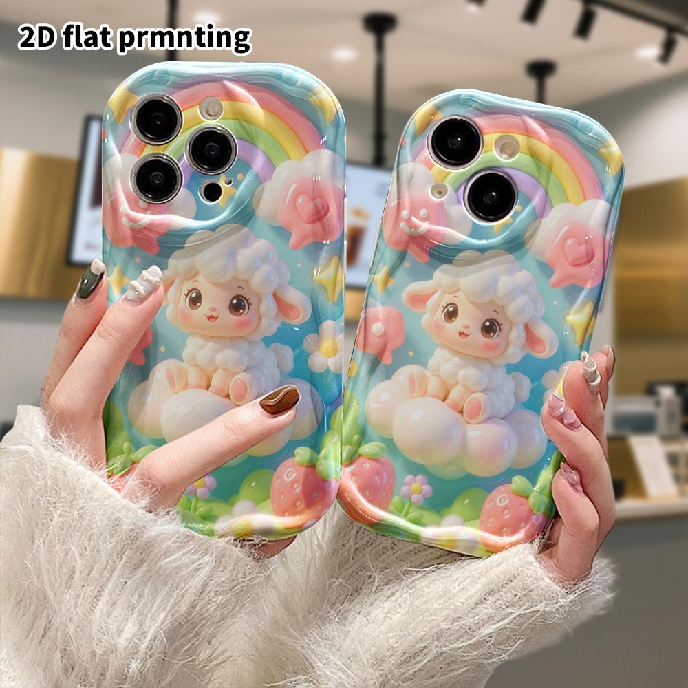 Phone Case: 2D flat design suitable for iPhone 18 17 16 15 14 13 Pro protective case, curly little lamb, perfect Christmas and Halloween holiday gift