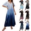 Women's  Summer Floral V Neck Maxi Dress Short Sleeve High Waist A Line Tiered Flowy Boho Vacation Dresses