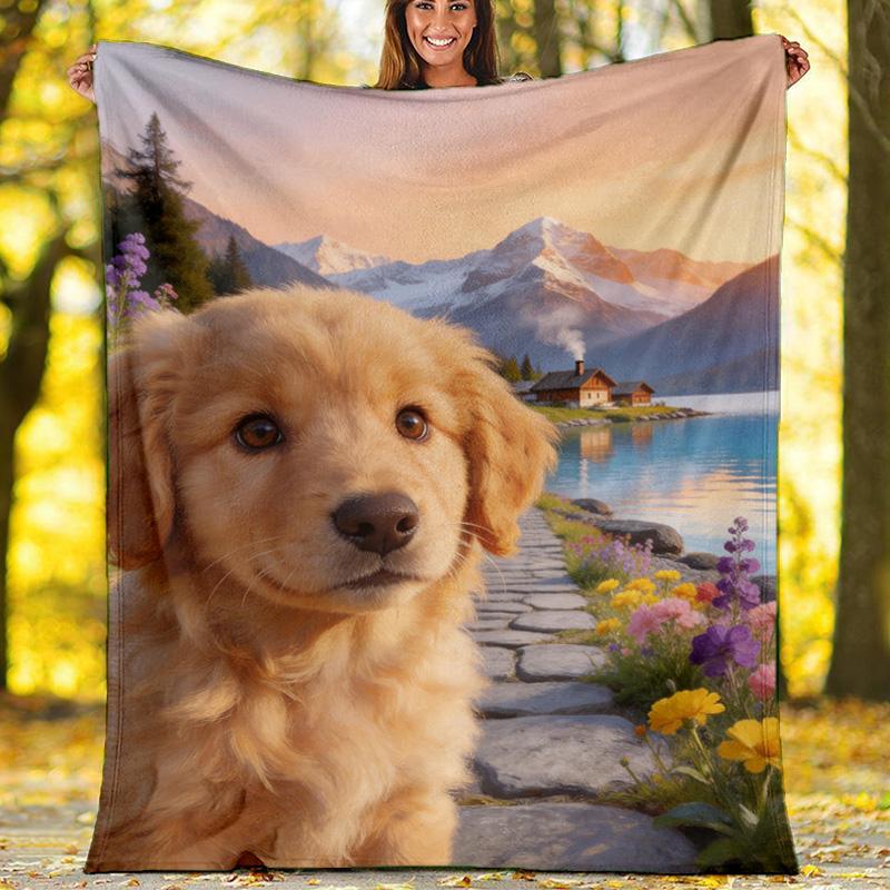 Cute Border Collie Puppy Lake Dock Blanket, Fluffy Dog Flannel Throw Blanket for Pet Lover Home Decor
