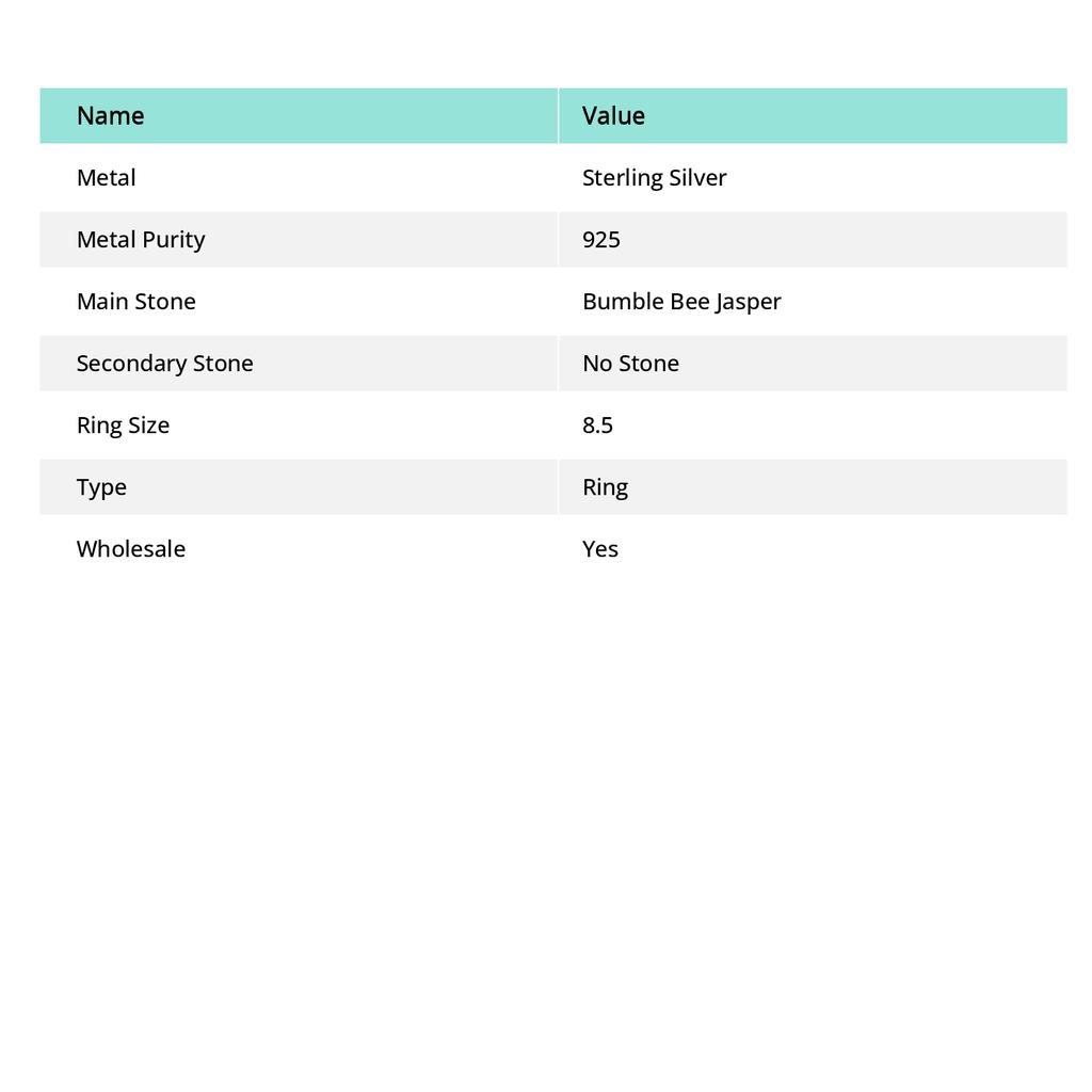 Bumble Bee Jasper Gemstone 925 Sterling Silver Jewelry Ring Size 8.5