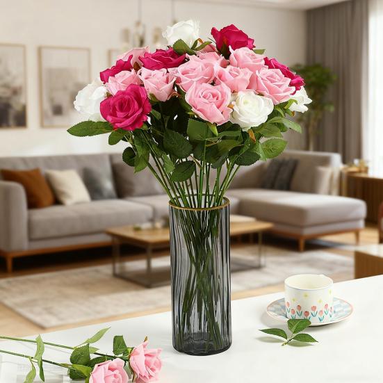 Искусственный цветок розы Реалистичная роза на длинном стебле Букет из искусственных шелковых роз на День святого Валентина Для дома Свадьбы Вечеринки Центральная композиция Цветочная композиция