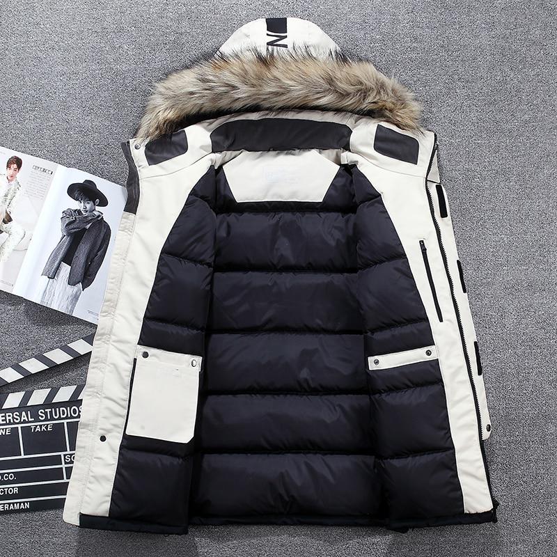 Белая куртка на утином пуху, мужская толстая зимняя теплая парка с воротником из натурального меха, водонепроницаемая ветрозащитная одежда высшего качества