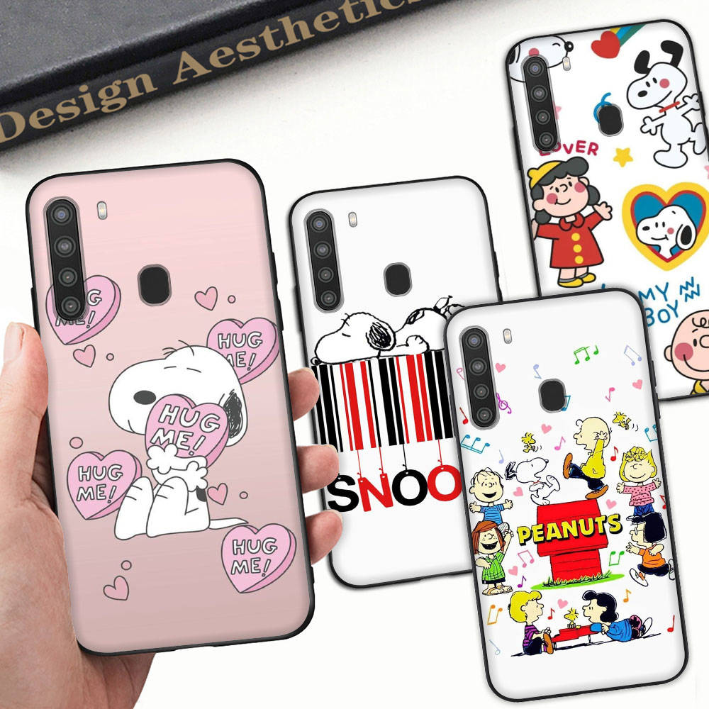 SM16 Snoopy Black Sofe Case for Samsung Note 20 Lite S24 Ultra S23 A03 A05 A06 A11 A71 A15 A16 A13 A24 A25 A33 A52 A53 A50 M55 M35 Plus