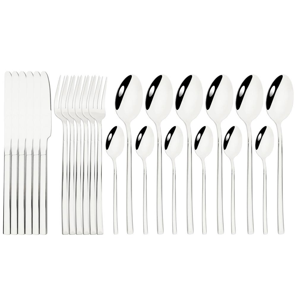 24 Pieces Sets Kitchen Tableware Cutlery Set Mint Green Gold Stainless Steel Dinnerware Set Food Flatware Mirror Silverware Set