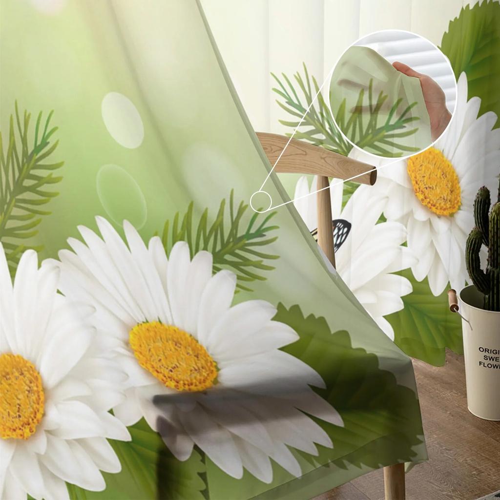 Прозрачные шторы с белым цветком, хризантемой и бабочкой для спальни, гостиной, вуали, оконные шторы, тюлевые шторы для детской комнаты