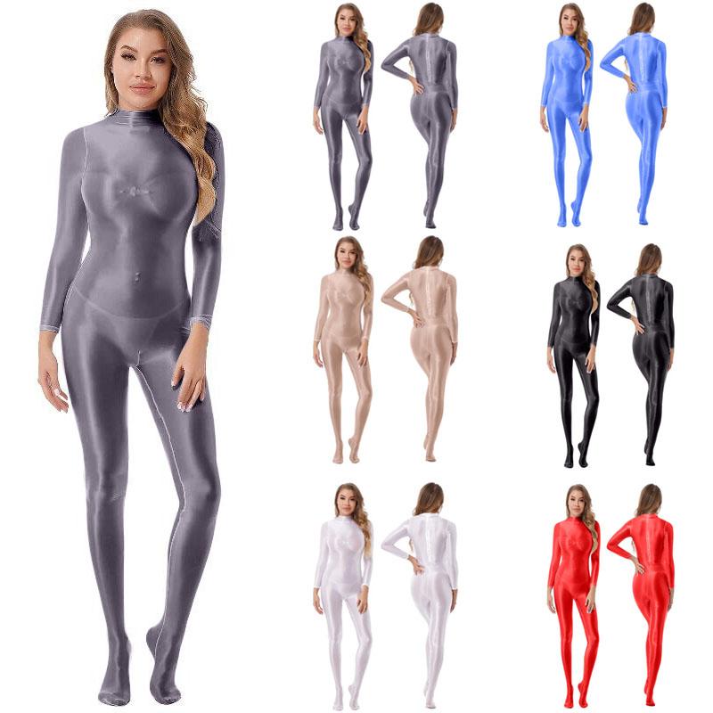 Женский комбинезон с круглым вырезом и длинными рукавами, Праздничный металлический комбинезон