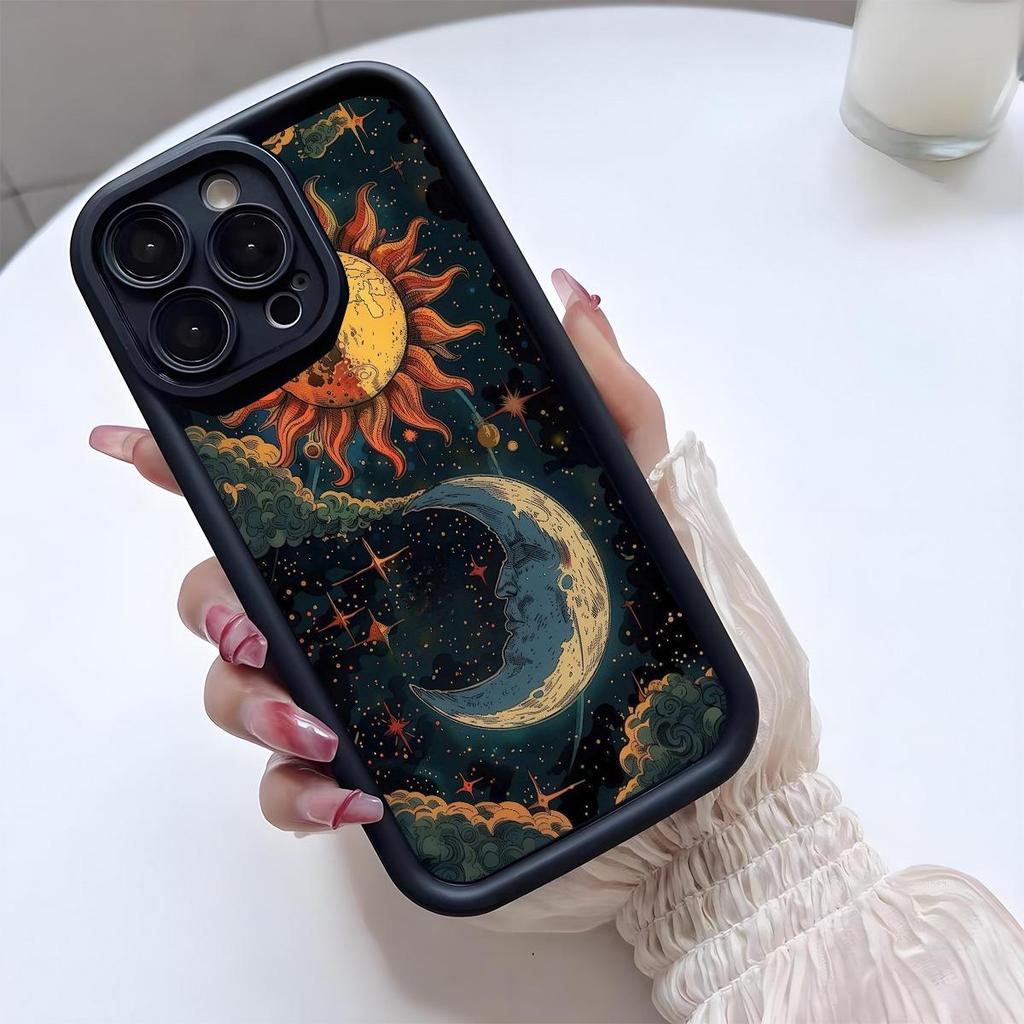 Универсальный чехол для телефона с полным покрытием для Samsung и Apple (iPhone 17/16/15/14/13) - Дизайн Черная канавка Солнце Луна