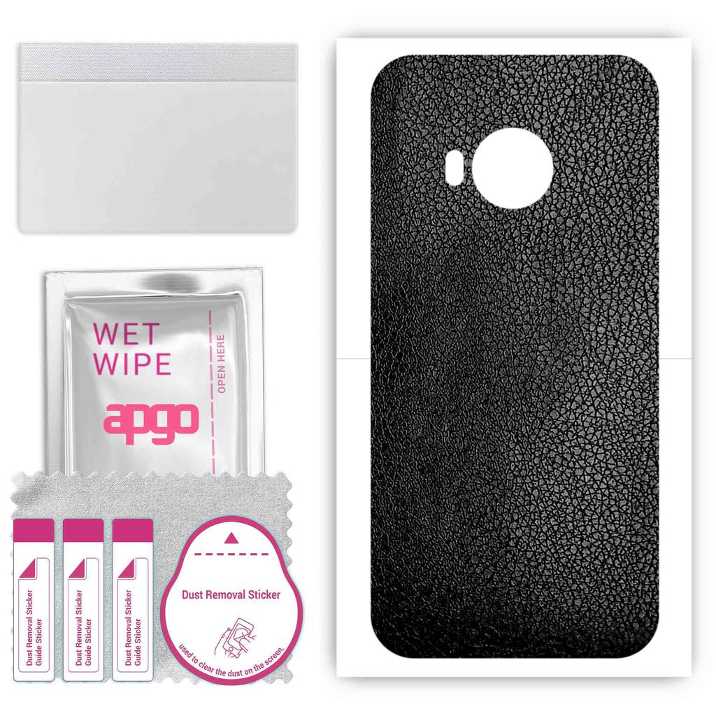 apgo Protective Skin Sticker for the Back Compatible with HTC One S9, Wrap Film, Foil, Vinyl - Pattern Black Leather
