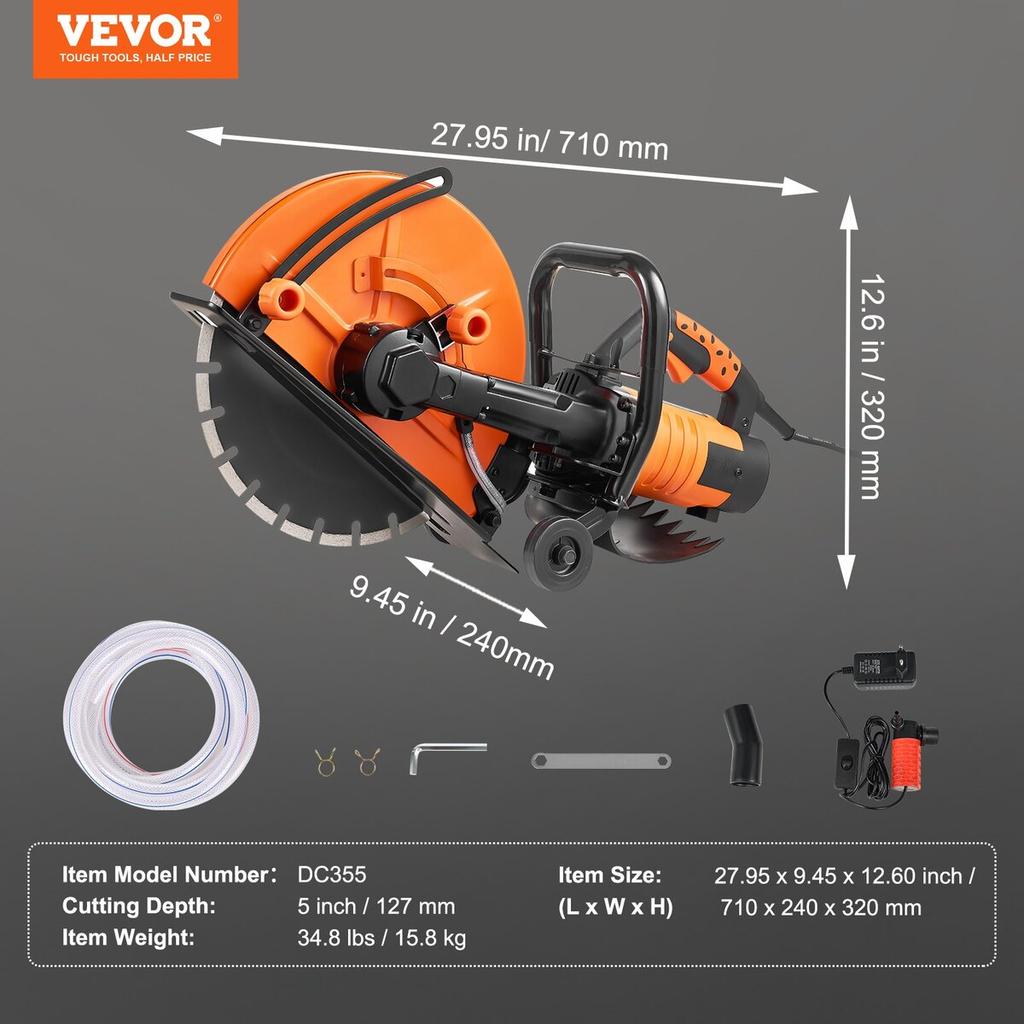 14'' Electric Concrete Saw Wet/Dry Saw Cutter with Water Pump and Blade