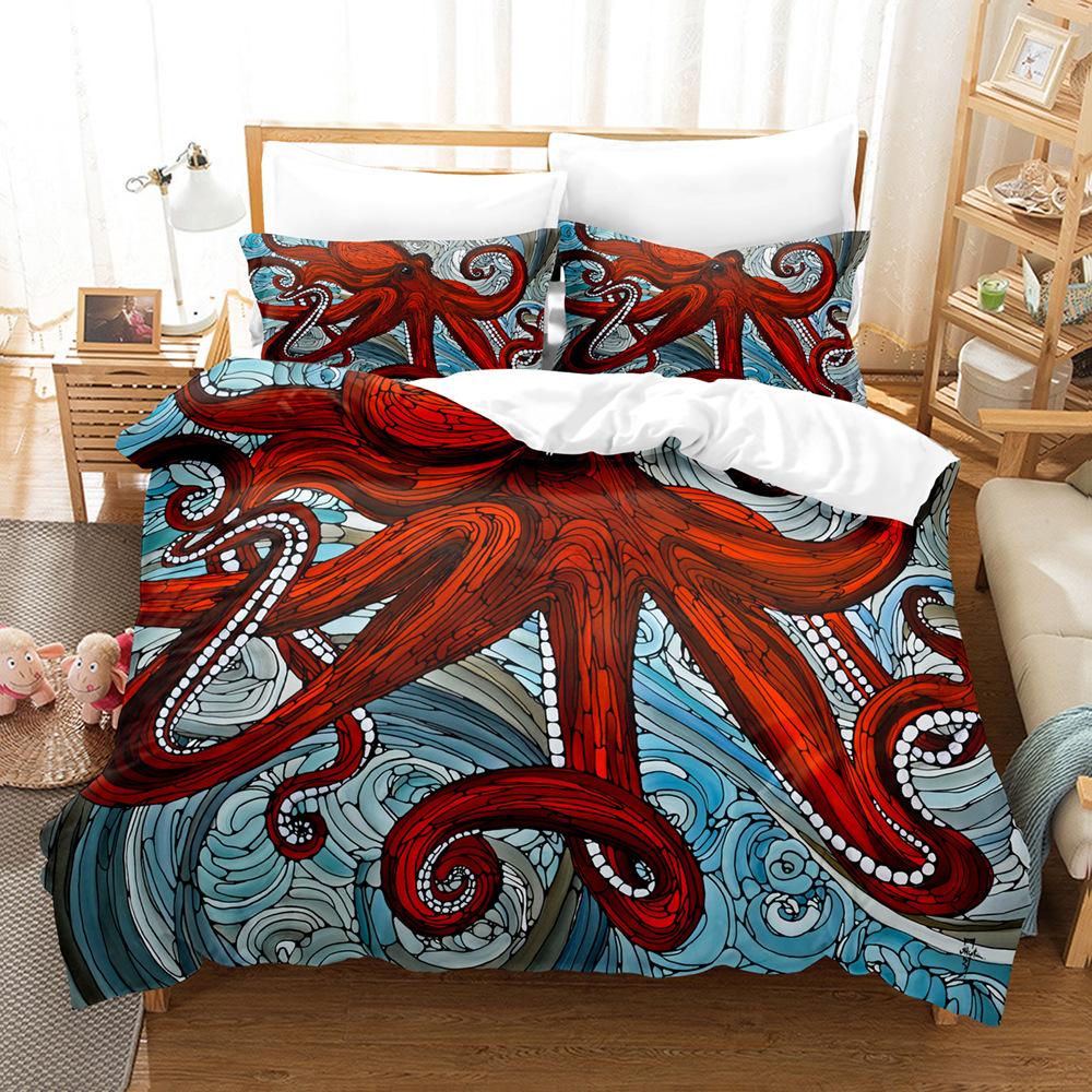 Octopus Pattern Bedding Set HD Digital Printing Marine Animal Duvet Cover 2/3 Pieces EU135 * 200 Child Room Soft Machine Washable Home Decoration