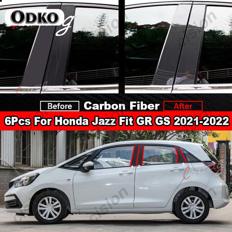 6Pcs Car Window Door Column B C D BC Pillar Post Cover Trim for Honda Jazz Fit GD GE GK GS GR 2001- Mirror Effect PC Sticker