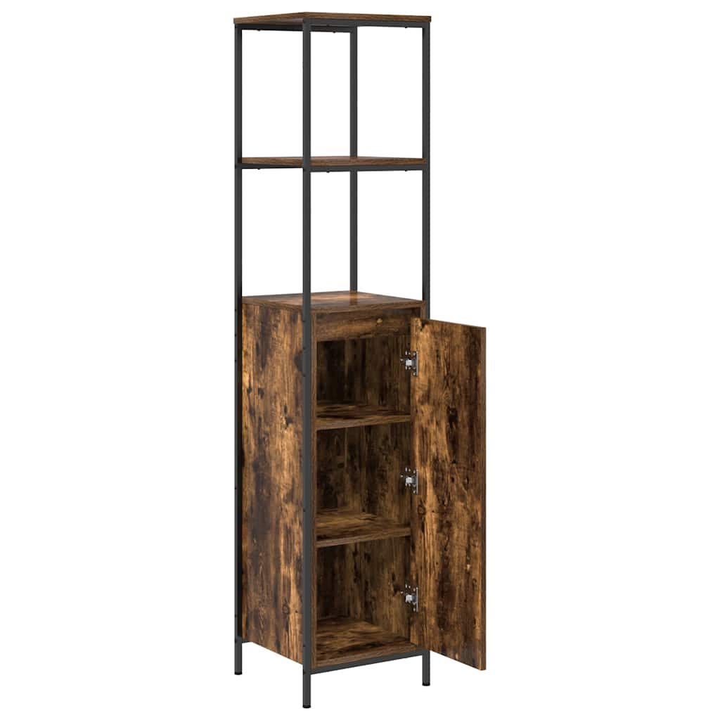 Bathroom Cabinet with Shelves Smoked Oak 36 x 35 x 165 cm