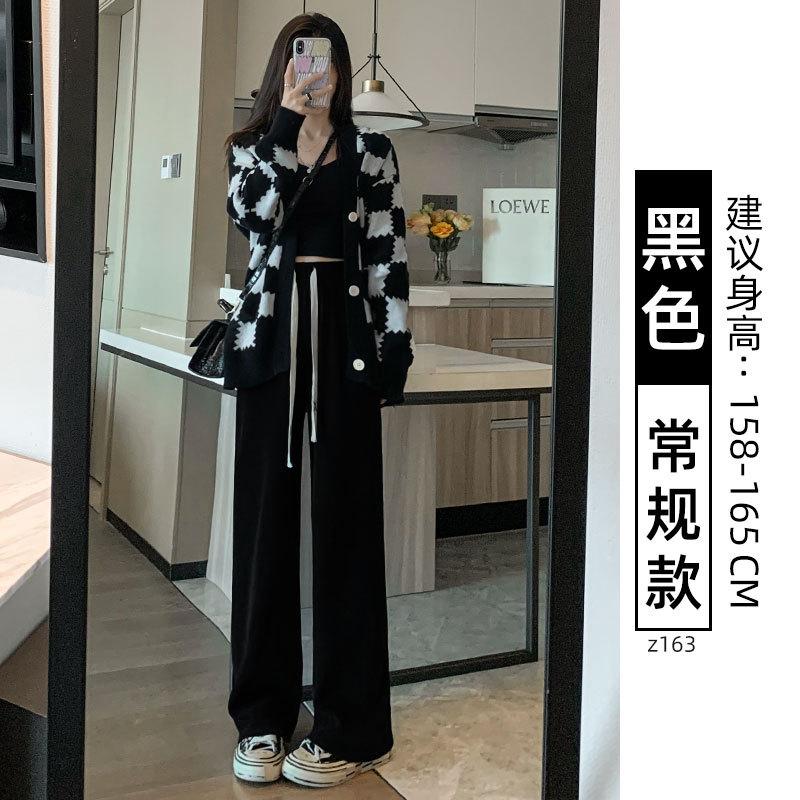 Gray Chenille Narrow Wide-leg Pants Women's New Autumn and Winter Velvet Thickened Lazy Wind Loose Straight Pants