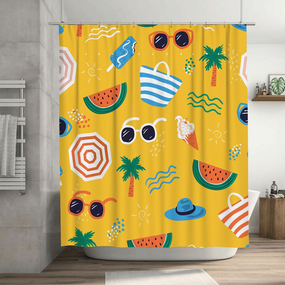 Summer Shower Curtain Set Bright Colorful Watermelon Bath Curtains with Sunglasses Decor for Bathroom 72 x 78 inches (183 cm X 2