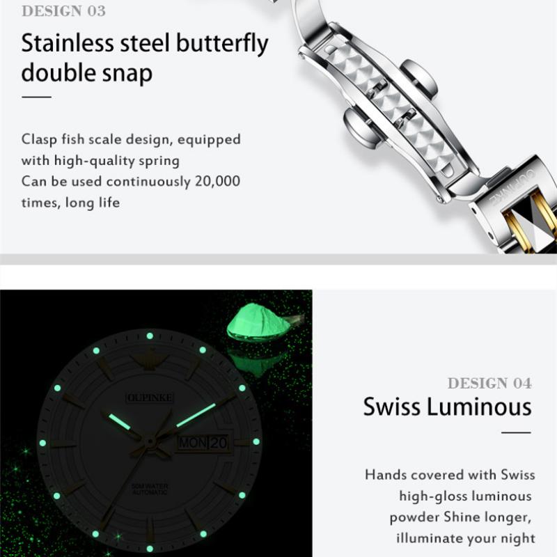 OUPINKE Новые женские часы для бизнеса и отдыха, полностью автоматические механические часы, простые модные женские часы высокого класса