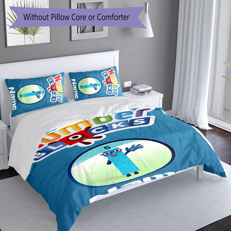 3pcs Custom Name Numberblocks Bedding Set,Includes 1 Duvet Cover and 2 Pillowcases,All-season Bedroom Decor