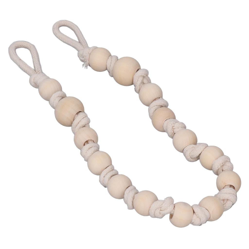 Boho Curtain Tiebacks Bohemian Style Durable Wood Rope Wide Application Curtain Holdbacks for Curtain Towel Paper Beige