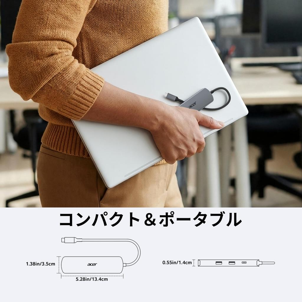 Acer Hub with Wired Gigabit and USB Hub USB-C LAN, Ethernet, 6-in-1 (Type-C, HDMI, 4K@60Hz)
