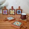 1 PCS Vintage Wooden Thickened Coasters Heat-insulating and Anti-scald Protection Table Cup Pad Flower Kitchen Dishes