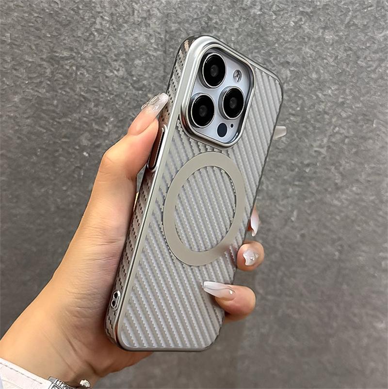 Роскошное покрытие из углеродного волокна с текстурой для магнитного беспроводного зарядного чехла Magsafe для iPhone 16 15 14 Plus 13 12 Pro Max, прозрачный чехол