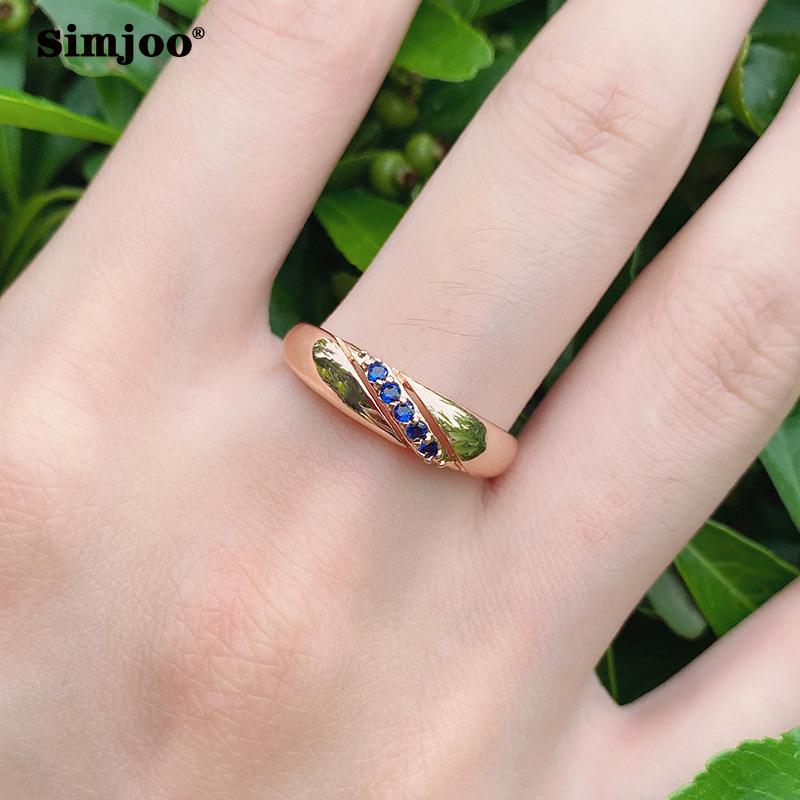 SIMJOO Стильное кольцо с цирконом, простой дизайн, сапфировое кольцо