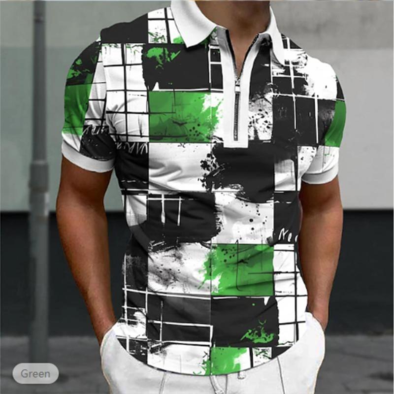 Повседневная футболка с лацканами, молодежная модная футболка с застежкой-молнией, футболка с коротким рукавом, мужская футболка с 3D-принтом в цветной коробке