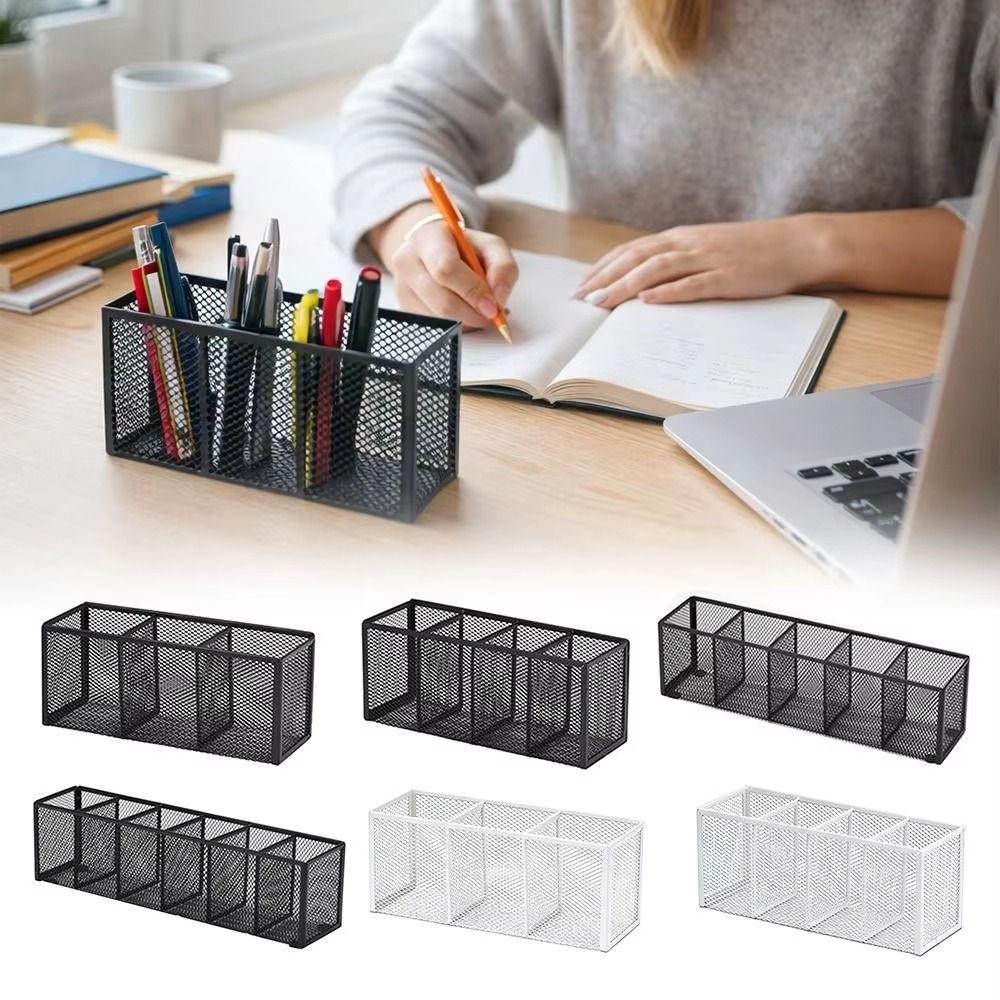 Modern Mesh Desk Organizer 3/4/5/6 Grids Pen Storage Box Multifunctional Pencil Holder Office Use