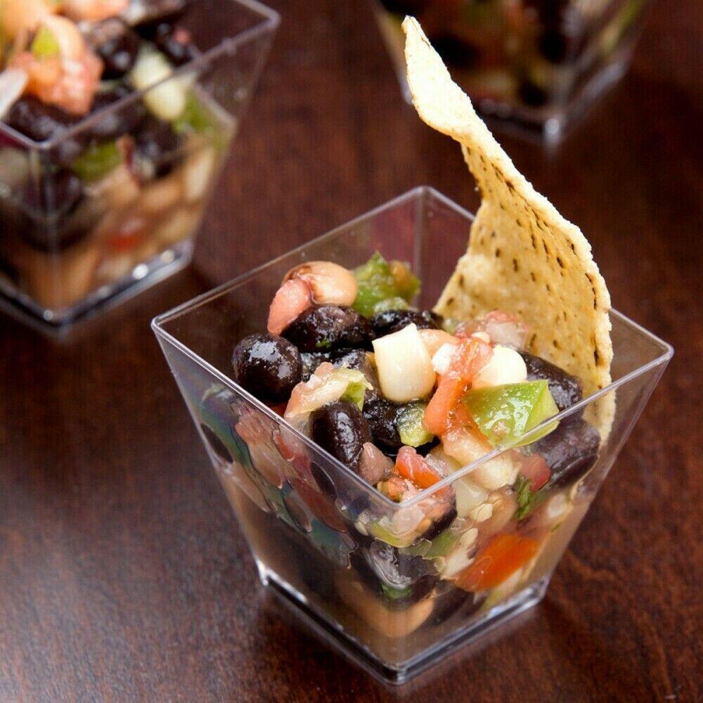 25 шт. 60 мл Мини-десертные чашки Квадратные пластиковые чашки Многоразовые Чашки для желе, муссов, закусок Контейнер для еды Декор для вечеринки, дня рождения