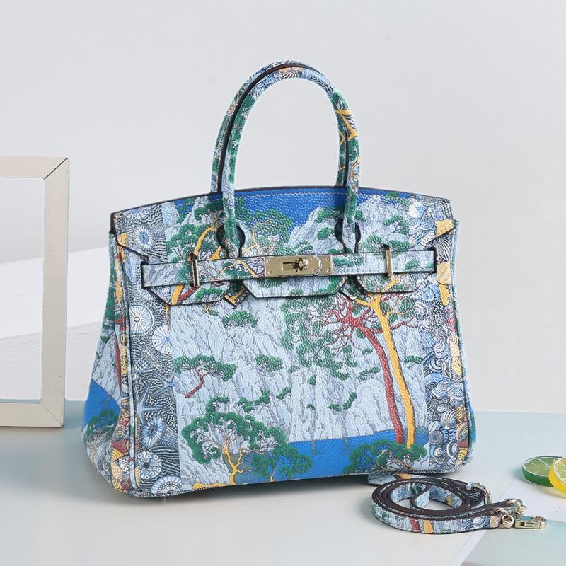 Сумка с граффити-платиной, узор «Личи», из коровьей кожи с цветным принтом, кожаная сумка через плечо, женская сумка