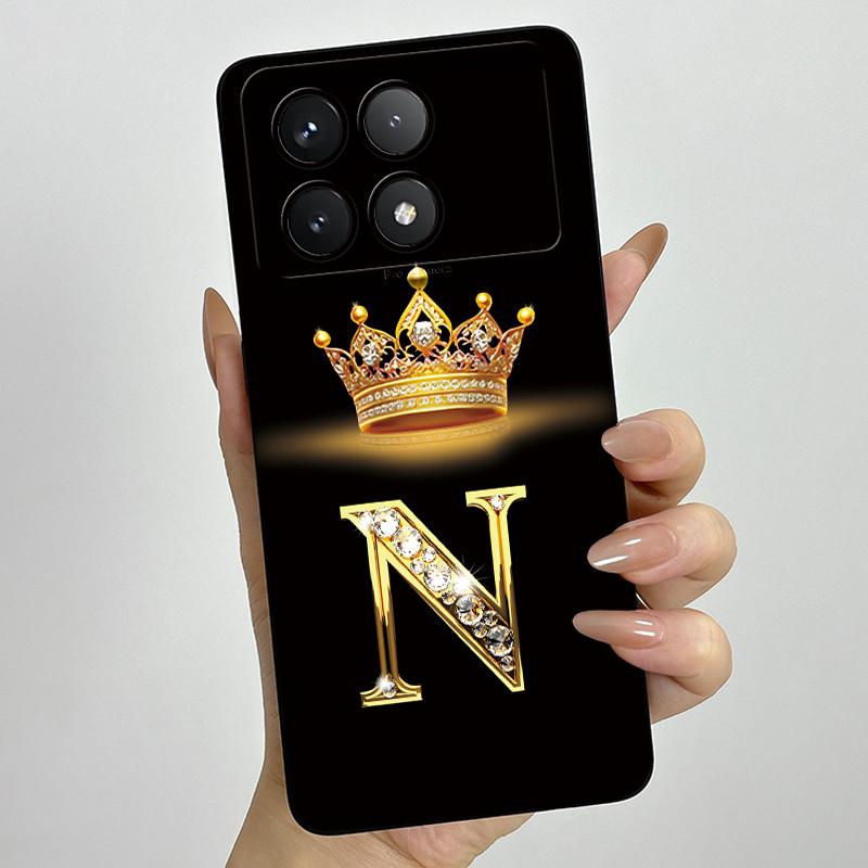 Для Xiaomi Poco X6 Pro 5G Модный Чехол-Брелок с Короной и Первой Буквой для Пары PocoX6 Pro 5G Мягкий Силикон ТПУ Защитный Чехол для Объектива