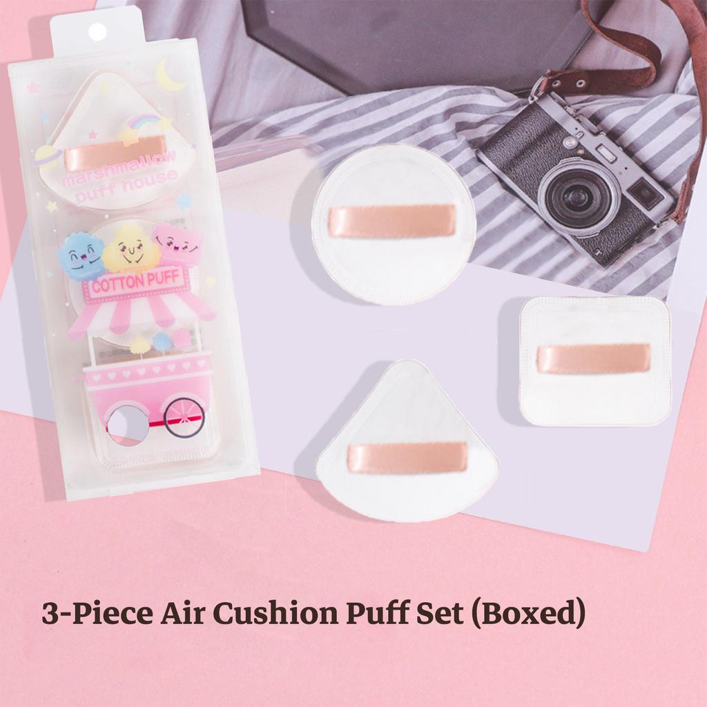 Пуховка с воздушной подушкой и футляром - Мягкая, толстая пуховка для макияжа для жидкой и пудровой основы, спонж-пуховка | Круглая, квадратная, треугольная, варианты 3 штуки