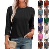 Women's Fashionable Round Neck 3/4 Sleeve Casual Basic Pleated Pullover T-shirt Top