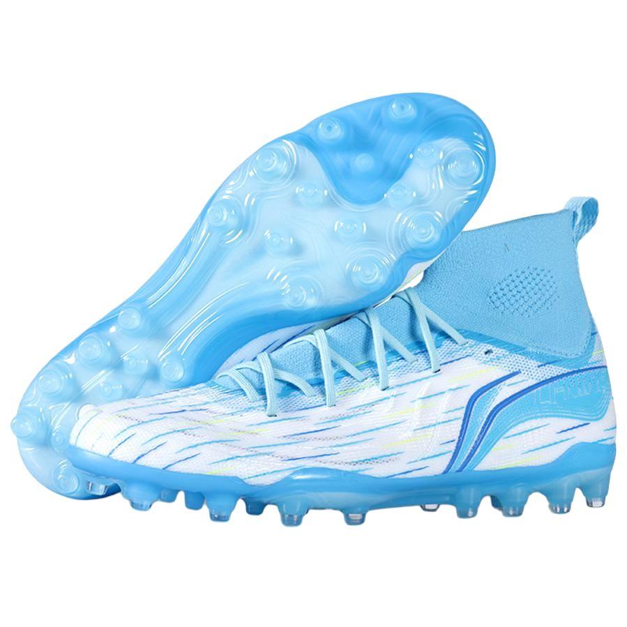 Li Ning Shadow 3 Модный тренд MG (Резиновые короткие шипы) Амортизирующие дышащие футбольные бутсы мужские футбольные бутсы белые синие YSFU035-2