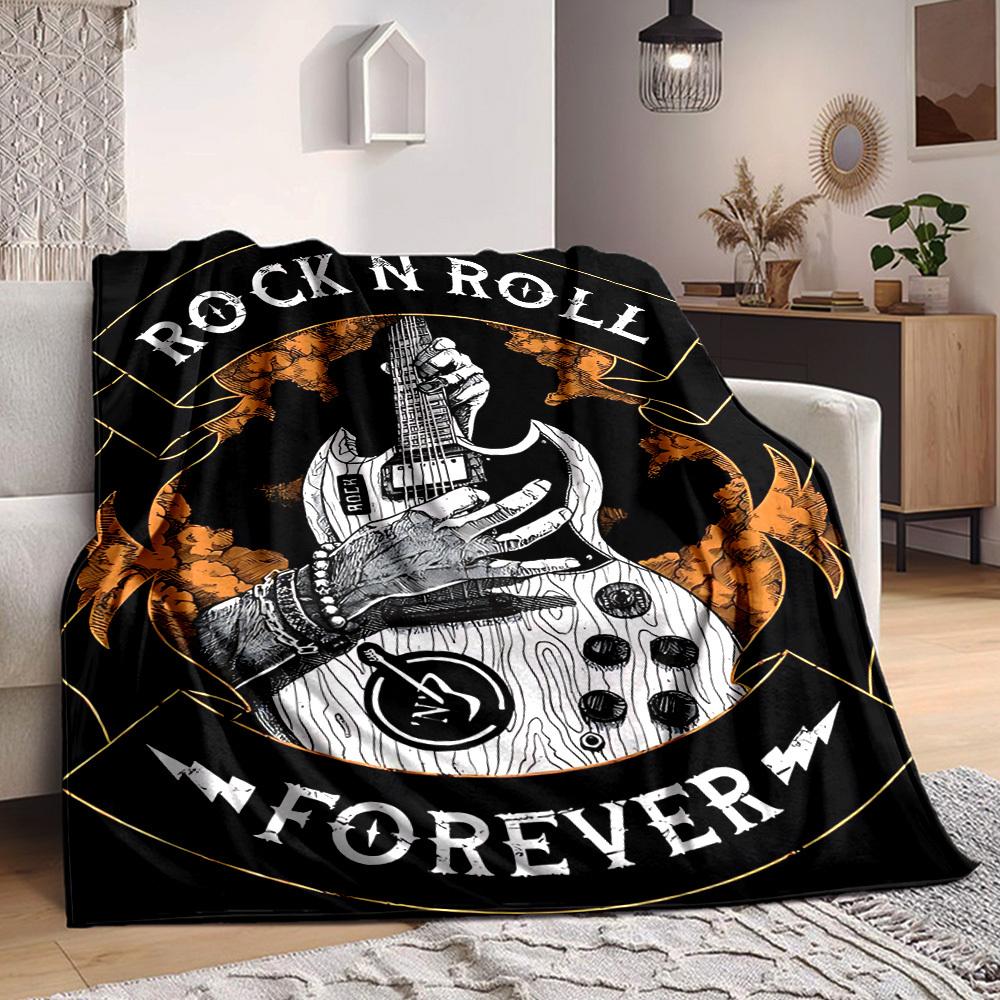 1pc Rock N Roll Guitar Blanket Soft All Season Throw with Vibrant Design, Perfect for Home, Travel, and Gifts, Ideal for Naps and Camping