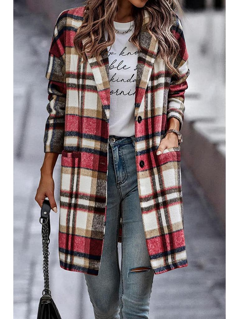 Autumn European & American Plaid Lapel Women's Casual Blazer