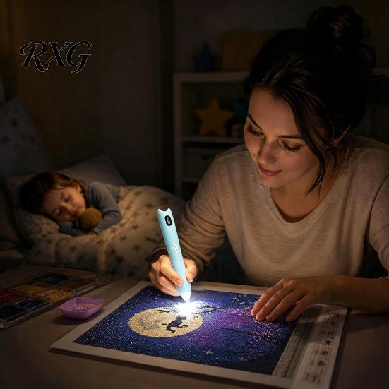 Craft Tool for Faux Diamond Art Electric Rhinestone Pen, Wireless with 3 Suction Pen Light Levels, LED Modes, Rechargeable Ergonomic DIY Kits