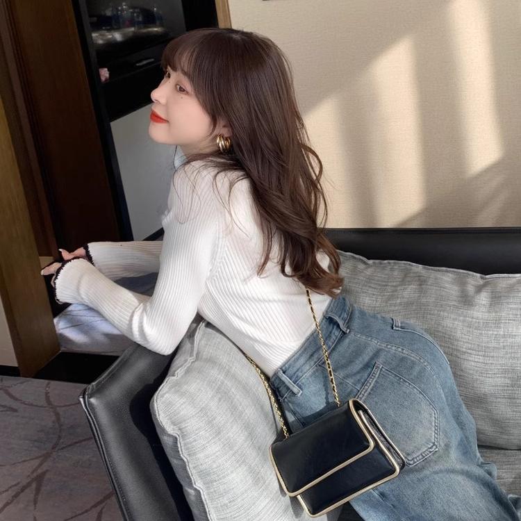 Сексуальный тонкий свитер для женщин, однотонный внутренний пуловер, осенний тонкий трикотажный свитер с длинными рукавами, повседневный трендовый свитер