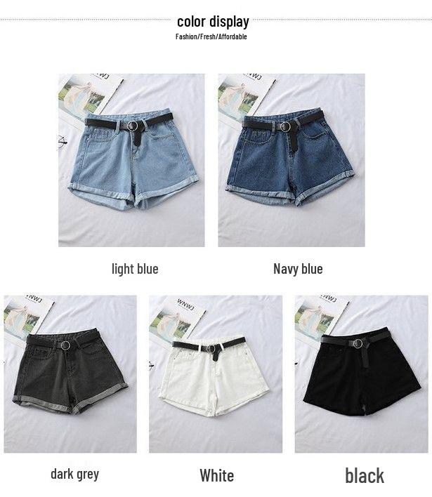 Женские джинсовые шорты А-силуэта с высокой посадкой - Подвернутые, Свободный крой, Корейский стиль для лета