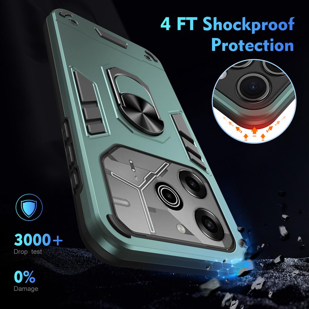 KEYSION Shockproof Armor Case for TECNO Pova 6 Pro 5G Soft Silicone+PC Ring Stand Phone Back Cover for Tecno Pova 6 6 Pro 5G