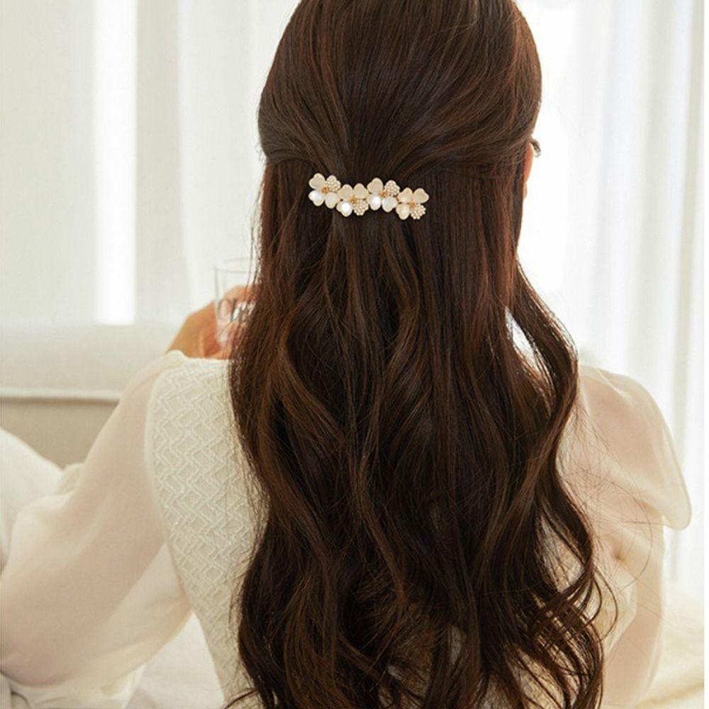 Zinc Zinc Alloy Ponytail Holder Flower Pearl Girl Spring Clip Korean Style Hairpin Women Hair Clip Headdress