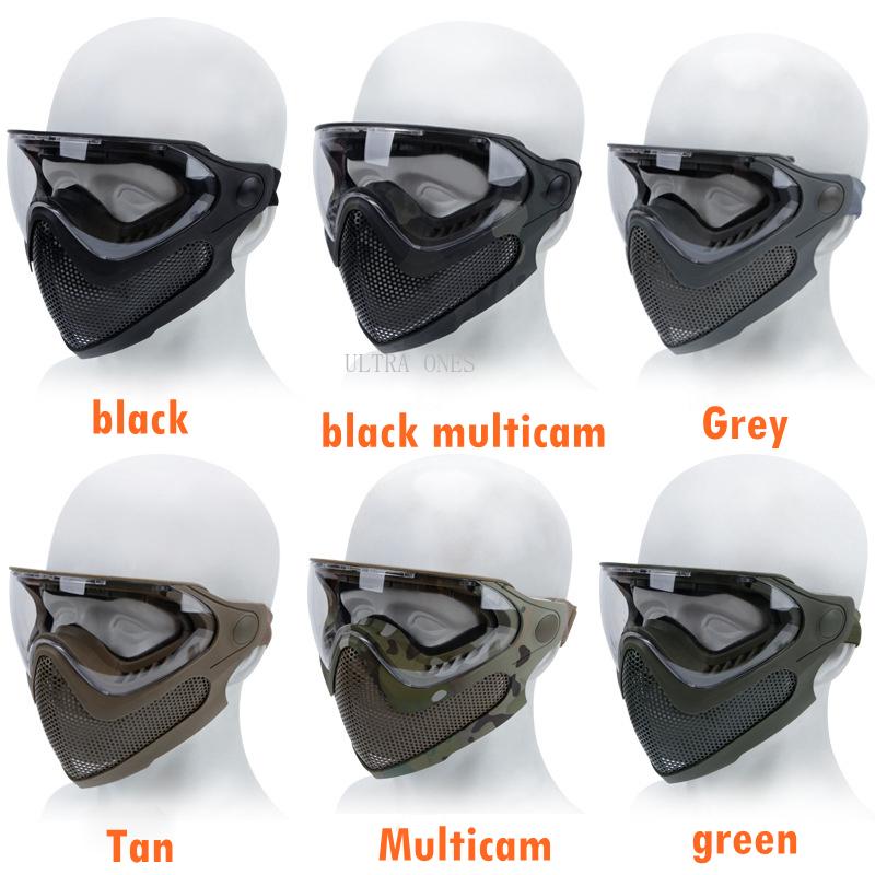 Тактическая полнолицевая маска Пейнтбол Страйкбол Cs Стрельба Стальная сетка Дышащий защитный шлем на голову Ношение масок Охотничье снаряжение