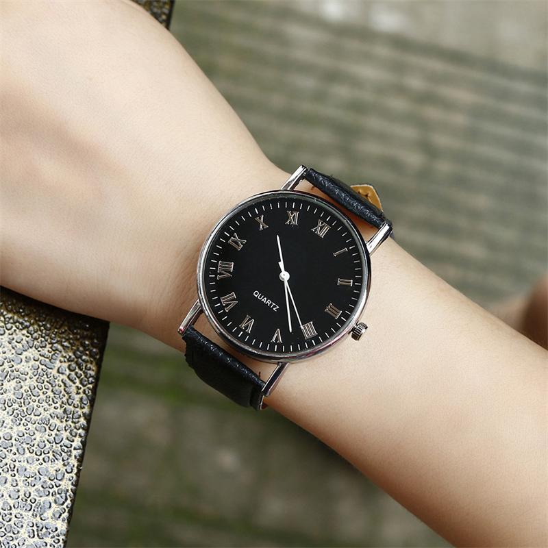 Простые женские кожаные часы с римскими цифрами, кварцевые аналоговые часы, повседневные деловые деловые часы