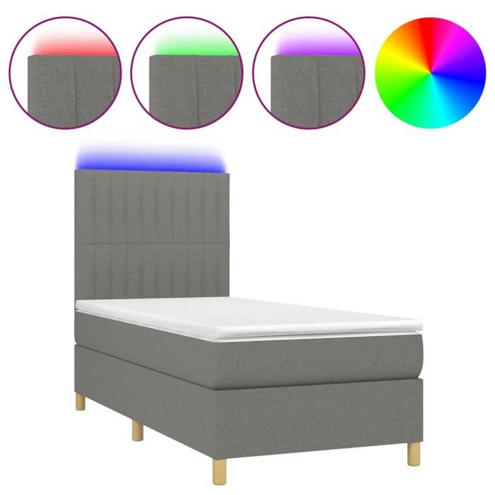 VidaXL Slat Bed Base with Mattress and LED, Upholstered Bed, Single Bed, Adult Bed for Interior Bedroom, 3135566