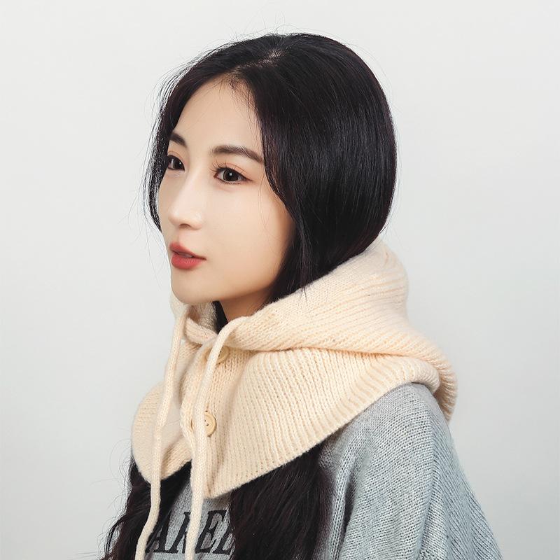 Осенне-зимняя женская вязаная шапка-шарф, интегрированная теплая защита ушей, защита шеи, шаль, шерстяная шапка