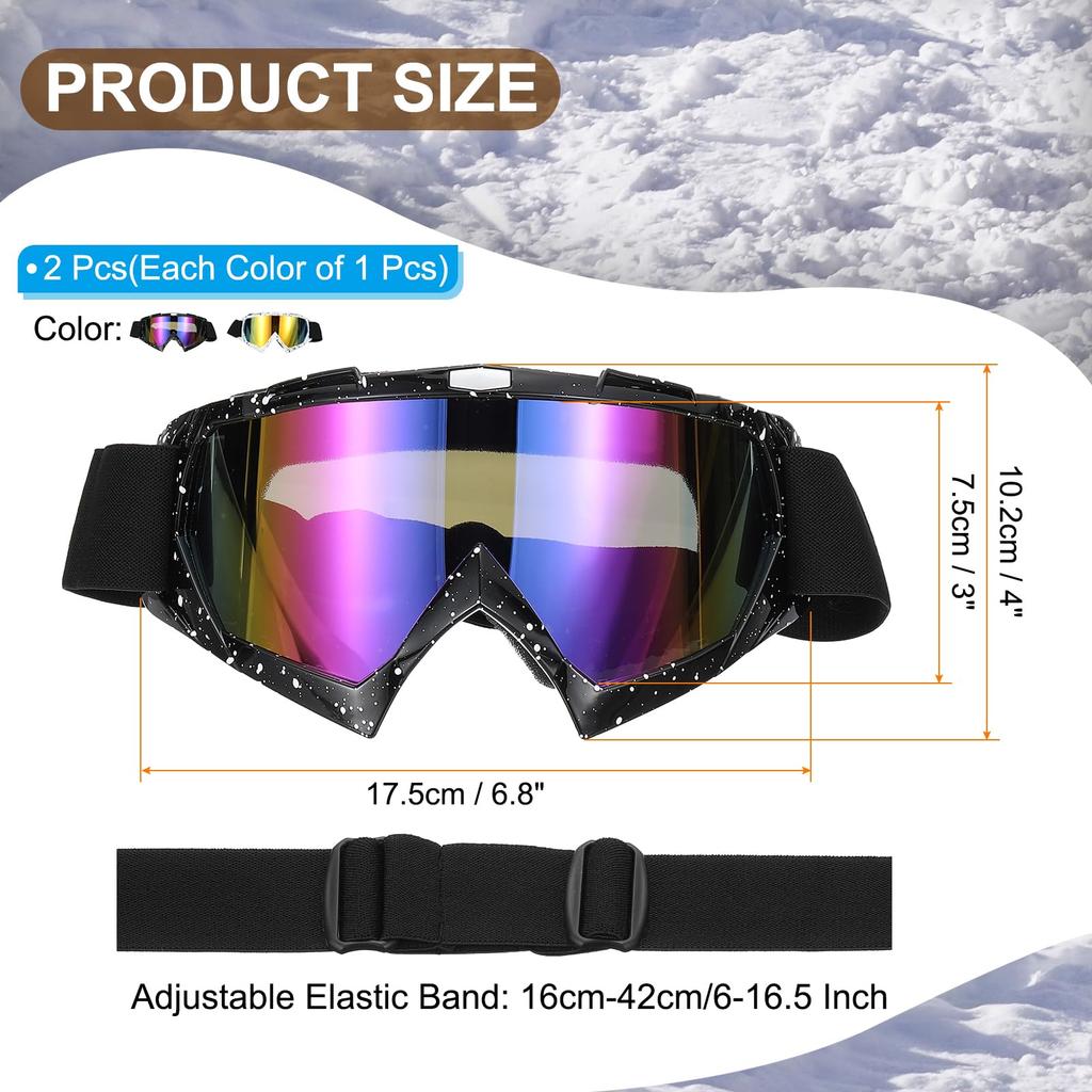 [PATIKIL] Dirt Bike Goggles 2-Pack for Motorcycle Goggles - Black/White & Colorful/Gold Lenses