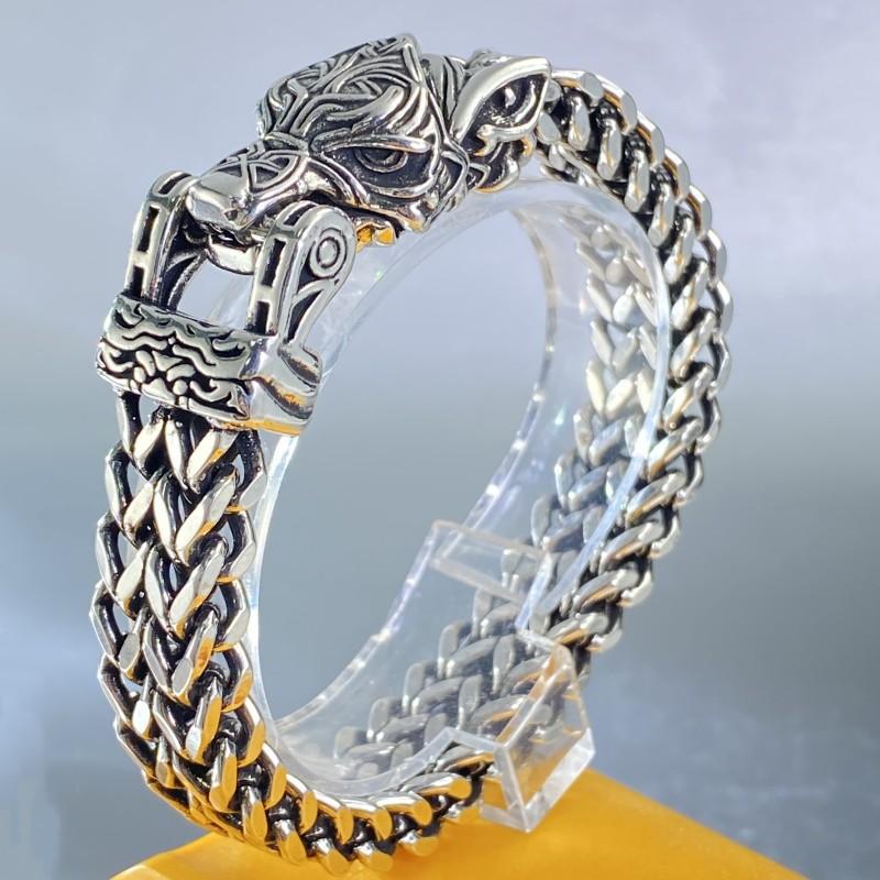 Браслет Mighty Men's Wolf Head Trendy Retro Rough Double Row Dragon Bone Chain в подарок парню