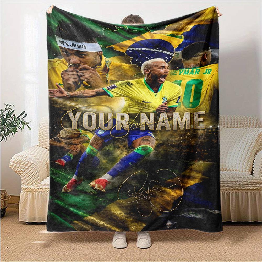 Neymar Energy Poster Customize Your Name Blanket Multi-purpose Customizable Blanket Soft & Cozy Versatile for Livingroom Home Decor Living Room Picnic